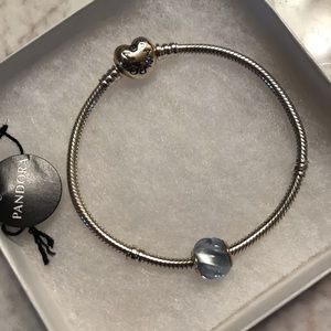 Pandora heart clasp snake chain with glass charm